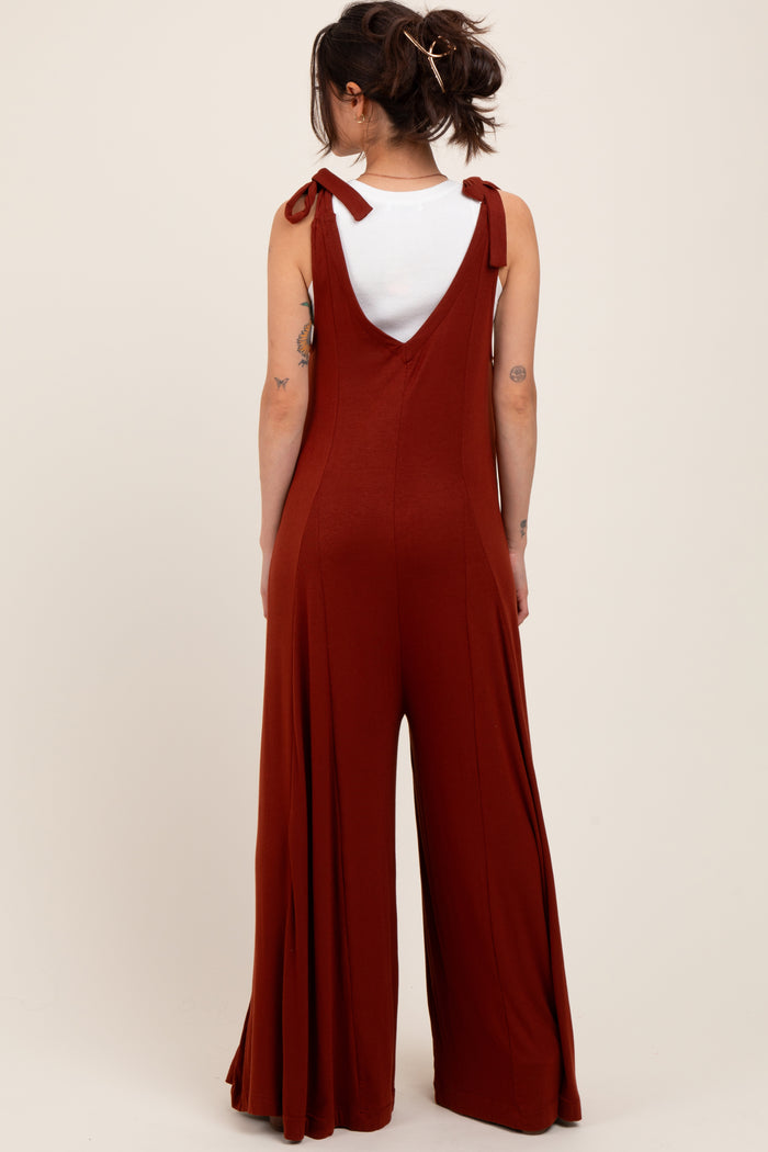 Rust Shoulder Tie Wide Leg Maternity Jumpsuit