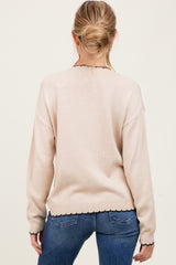 Taupe Contrast Scallop Trim Maternity Sweater