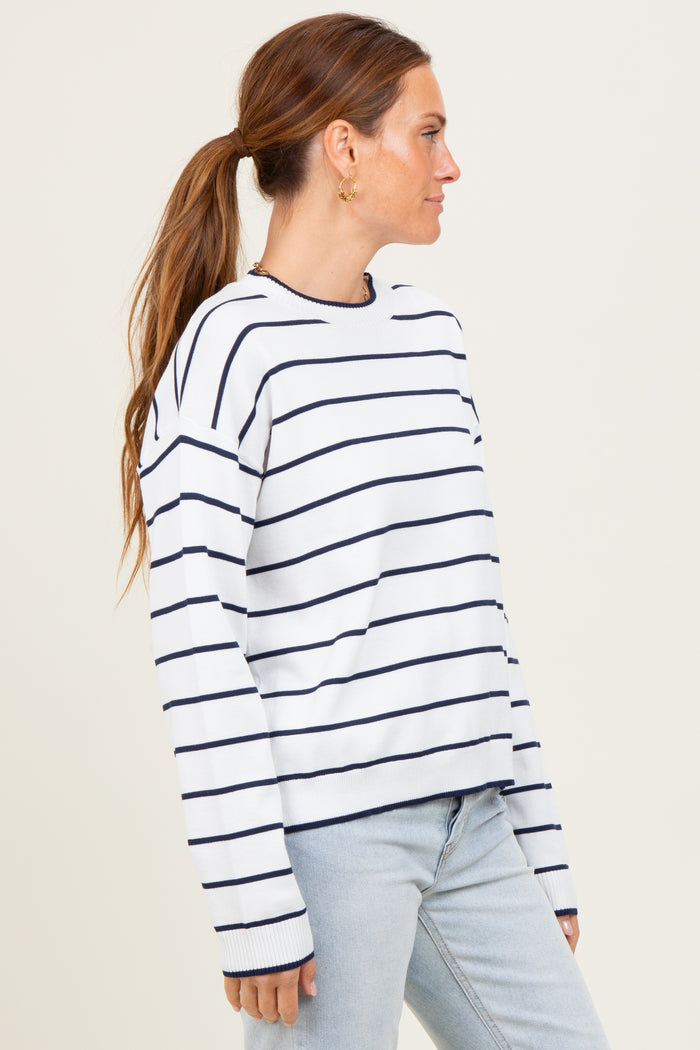 White Striped Drop Shoulder Sweater