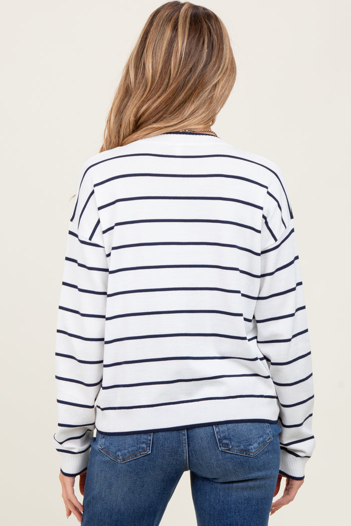 White Striped Drop Shoulder Maternity Sweater