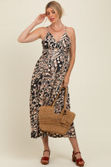 Black Printed Open Back Maternity Maxi Dress