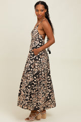 Black Printed Open Back Maxi Dress