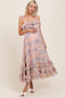 Light Pink Floral Chiffon Pleated Ruffle Maternity Midi Dress