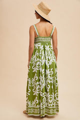 Green Resort Border Print Maxi Dress