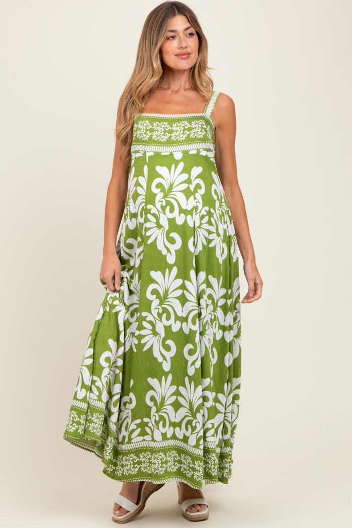 Green Resort Border Print Maternity Maxi Dress