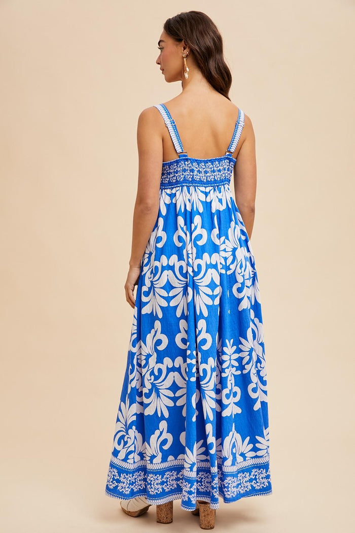 Blue Resort Border Print Maxi Dress