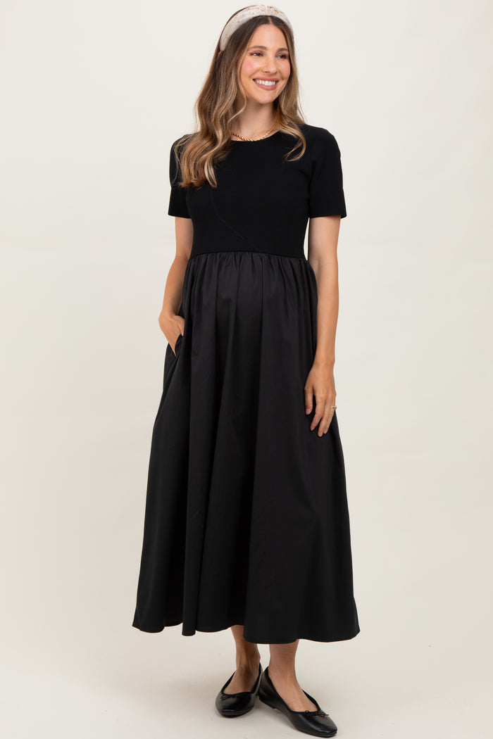 Black Solid Maternity Maxi Dress