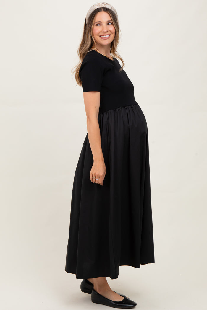 Black Solid Maternity Maxi Dress