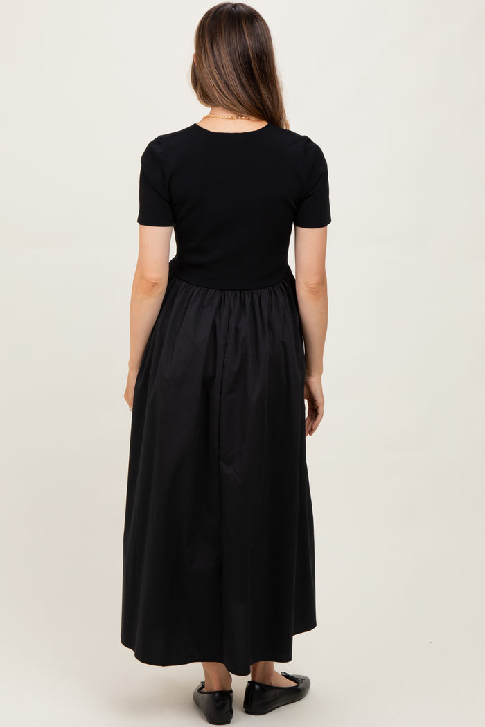 Black Solid Maternity Maxi Dress