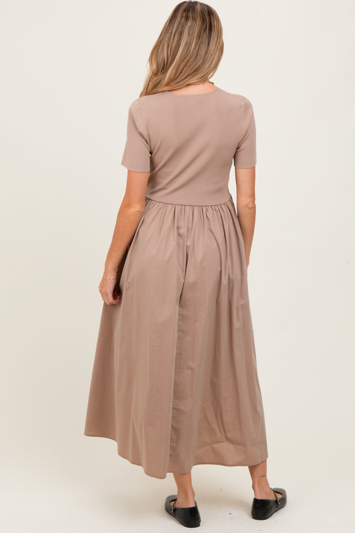 Taupe Solid Maternity Maxi Dress