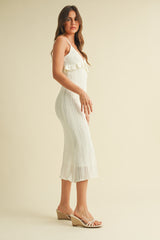 Ivory Sleeveless Frill Sweater Midi Dress