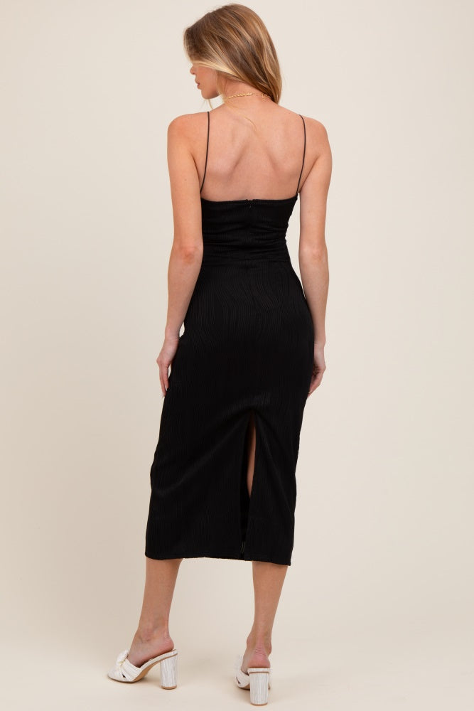 Black Textured Sleeveless Fitted Maternity Midi Dress