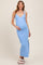 Light Blue Ribbed V-Neck Back Cutout Maternity Midi Dress
