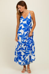 Blue Floral Scoop Tie Back Maxi Dress