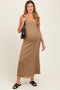 Camel Striped Ribbed Sleeveless Maternity Maxi Dress