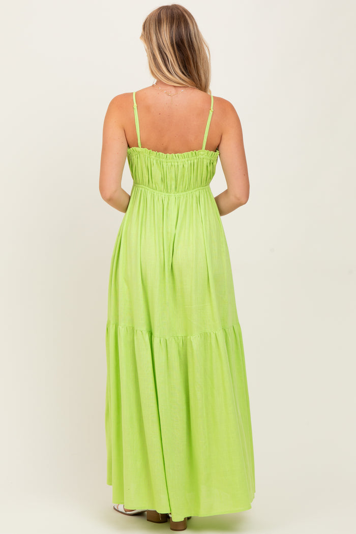 Lime Gathered Front Tie Maxi Dress