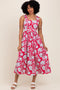 Red Floral Square Neck Sleeveless Midi Dress