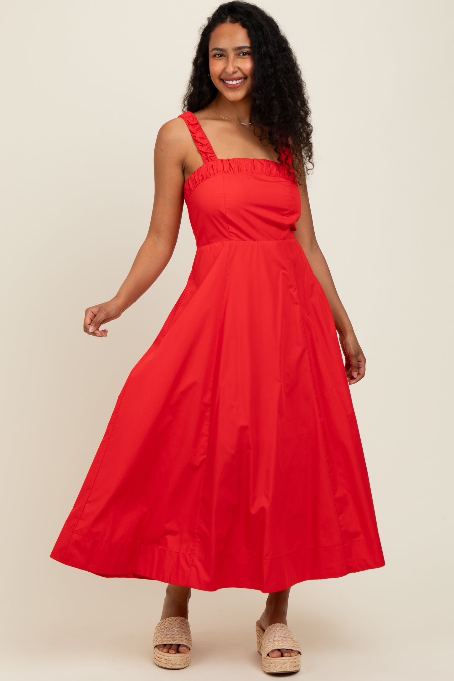 Red Back Bow Tie Detail Sleeveless Midi Dress