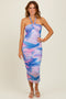 Blue Flower Mesh Halter Midi Dress