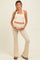 Cream Textured Rib Crop Tank Flare Leg Pant Maternity Set