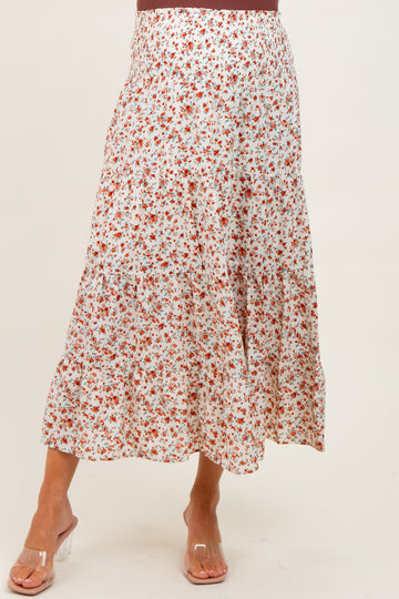 Ivory Floral Smocked Waist Maternity Maxi Skirt