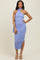 Periwinkle Mesh Draped Scarf Ruched Midi Dress