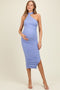 Periwinkle Mesh Draped Scarf Ruched Maternity Midi Dress