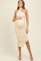 Ivory Mesh Draped Scarf Ruched Maternity Midi Dress