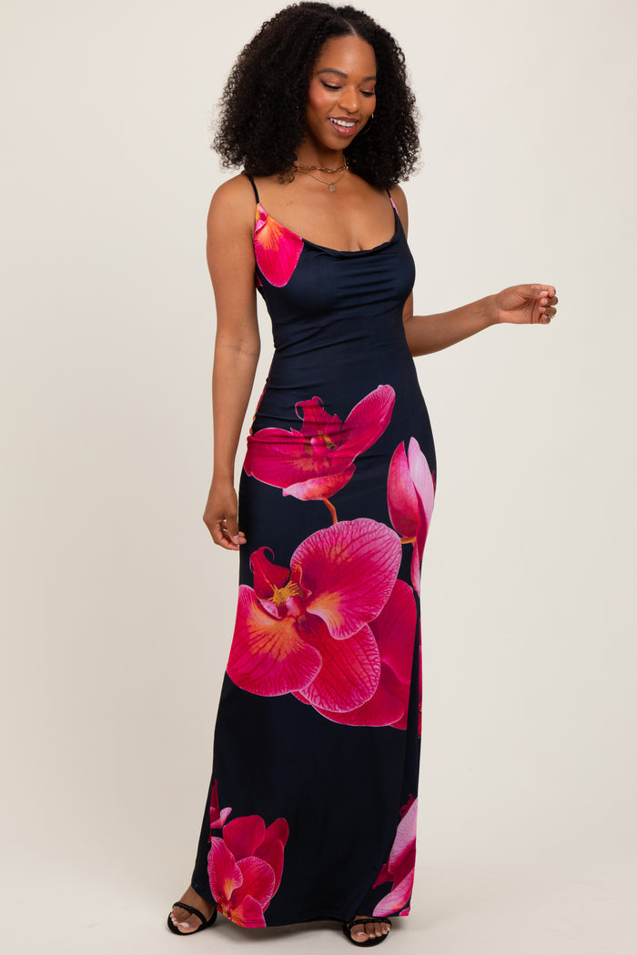 Black Floral Sleeveless Maternity Maxi Dress