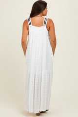 White Bow Tie Accent Tiered Maternity Maxi Dress