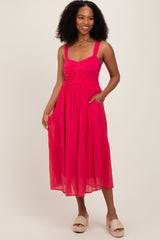 Fuchsia Cinched Bust Cutout Midi Dress