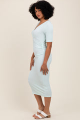 Mint Striped Short Sleeve V-Neck Midi Dress