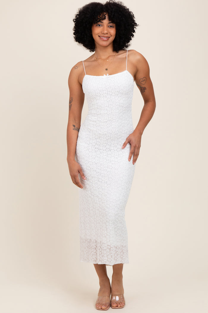 White Lace Fitted Sleeveless Midi Dress