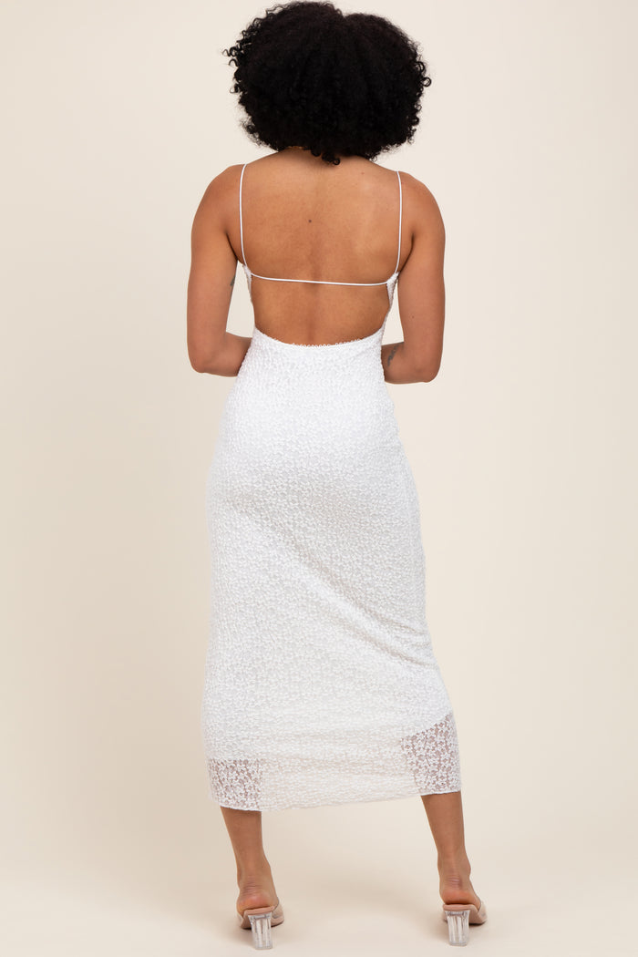White Lace Fitted Sleeveless Midi Dress