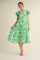 Green Floral Ruffle Sleeve Tiered Midi Dress
