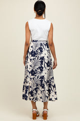 Navy Floral Contrast Top Sash Tie Sleeveless Midi Dress
