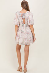 Cream Floral Striped V-Neck Cutout Maternity Mini Dress