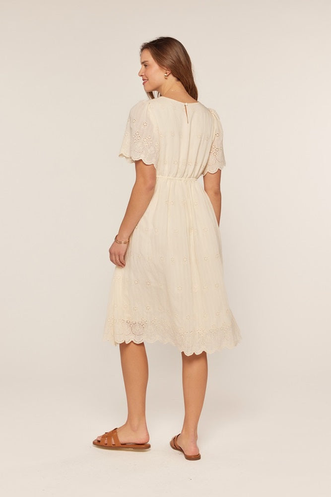 Cream Eyelet Lace Scallop Hem Midi Dress