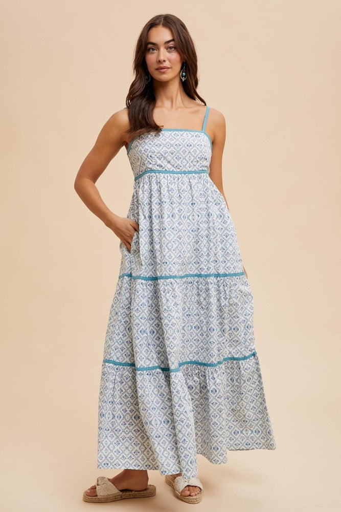 Blue Cotton Floral Maternity Maxi Dress