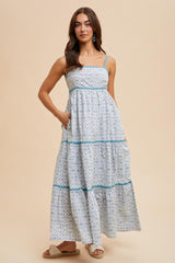 Blue Cotton Floral Maternity Maxi Dress
