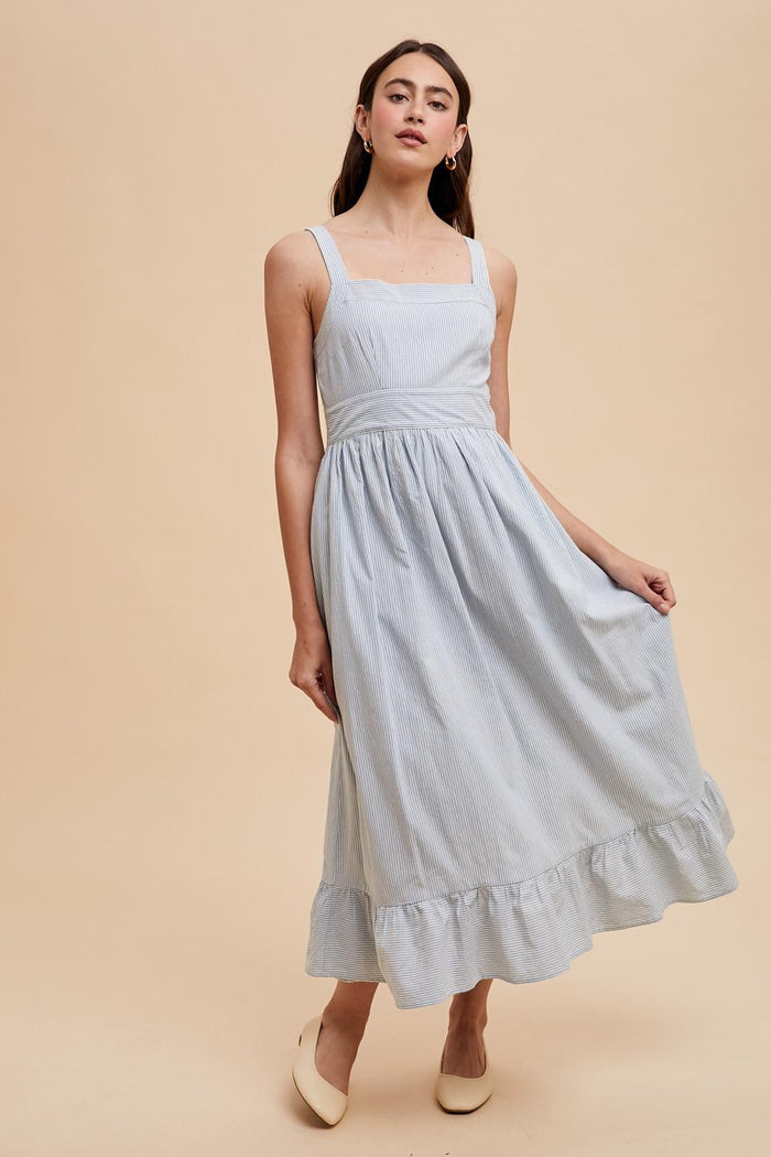 Light Blue Striped Cotton Sleeveless Dress