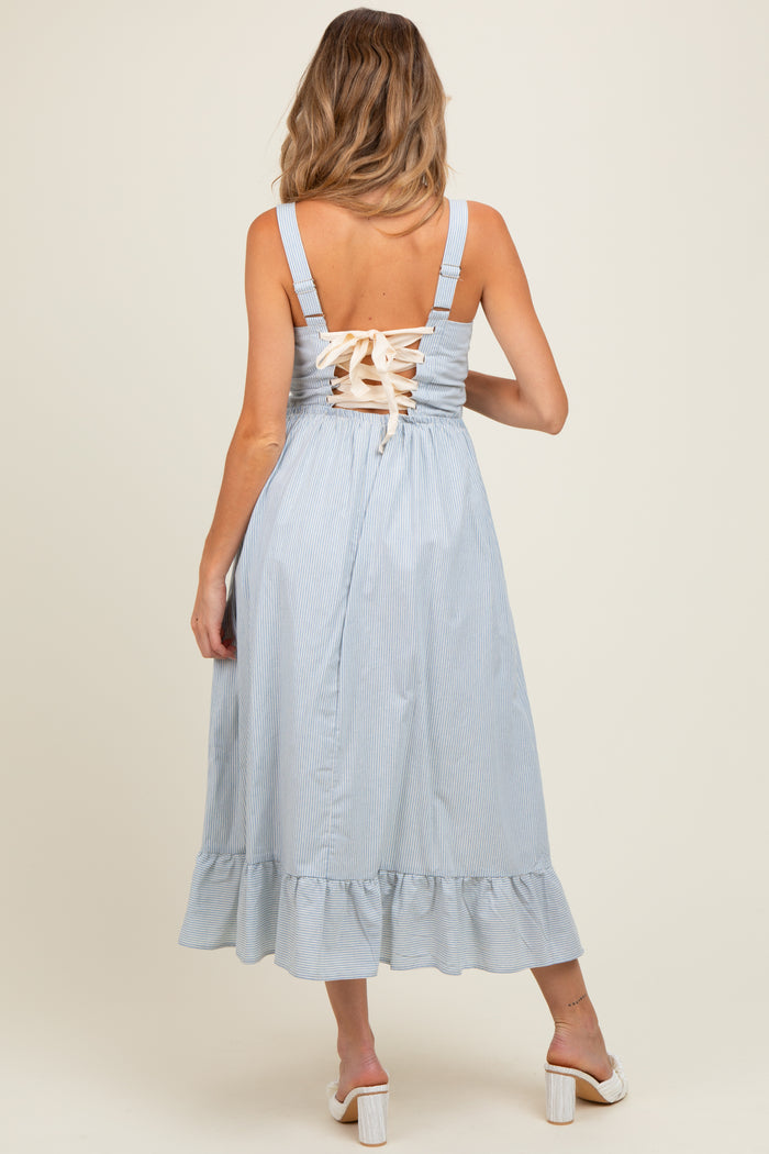 Light Blue Striped Cotton Sleeveless Maternity Dress