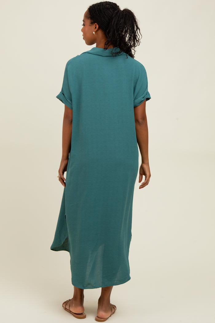 Teal Button Down Hi Low Maxi Dress
