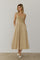 Light Camel Contrast Knit Poplin Sleeveless Midi Dress