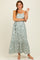 Light Olive Floral Sleeveless Waist Tie Maxi Dress