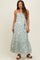 Light Olive Floral Sleeveless Waist Tie Maternity Maxi Dress