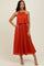 Rust Pleated Woven Midi Dress