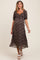 Black Floral Chiffon Sweetheart Puff Sleeve Maternity Midi Dress