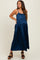 Navy Satin Sleeveless Tie-Back Maternity Midi Dress