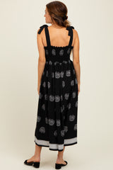 Black/Cream Vintage Floral Border Printed Smocked Top Sleeveless Maxi Dress